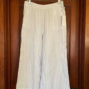 Martha Stewart 100% Linen Wide Leg Pants, Blue Stripe, Sz L, NWT